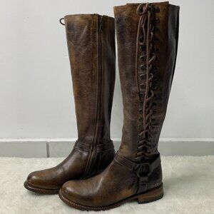 Bed Stu Women's Brown Leather Burnley Talk Knee High Boots Side Lace Up Size 8